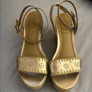 Jack Rogers Gold Wedge Sandals with Elegant Perforations